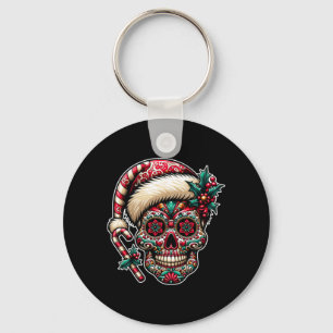 Männer Weihnachten Zucker-Schädel-Santa-Hut Tag De Schlüsselanhänger