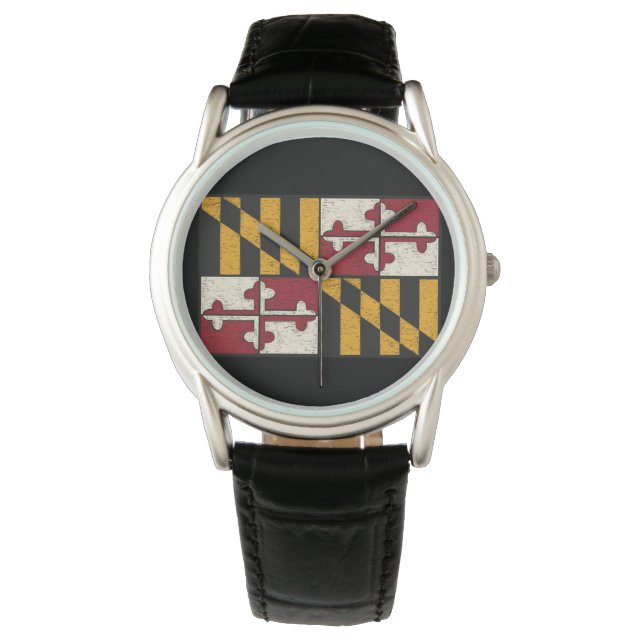 Männerantike Maryland-Flaggenüberwachung/Schwarz Armbanduhr (Vorderseite)