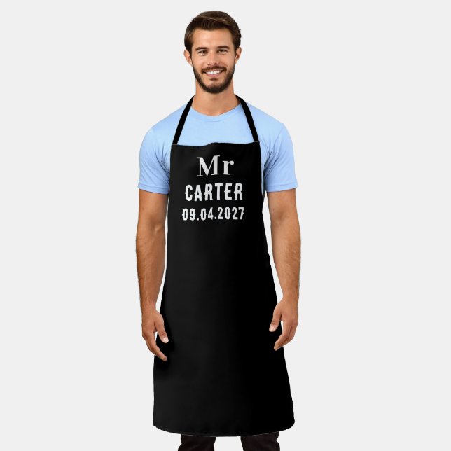 Männerelegante Schwarze Namen Moderne Hochzeit Schürze (Getragen)
