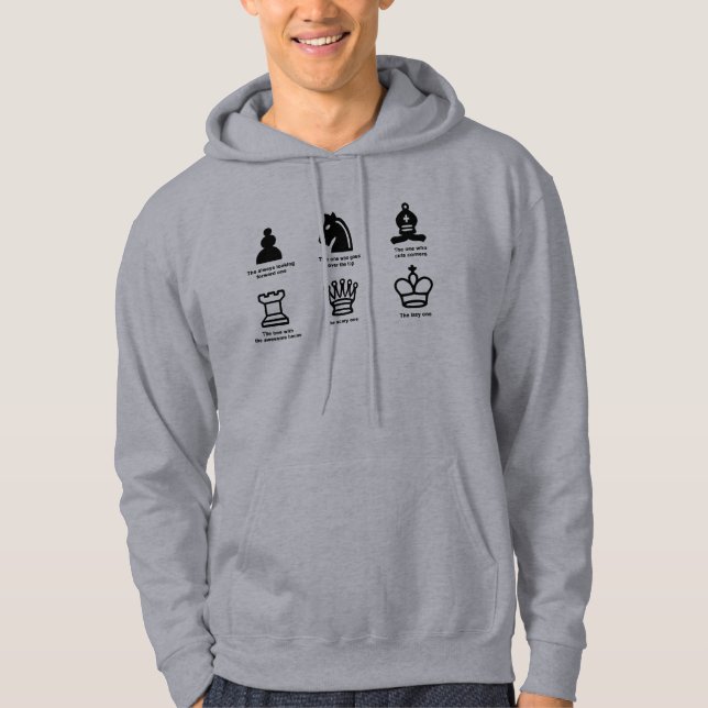Männerhoodie grau/blau mit humorvollem Schachdesig Hoodie (Vorderseite)