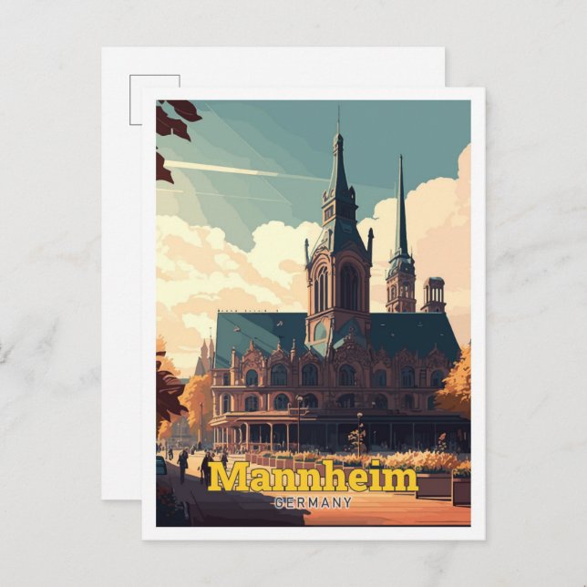 Mannheim Deutschland Reisen Kunst Vintage Illustra Postkarte (Vorne/Hinten)