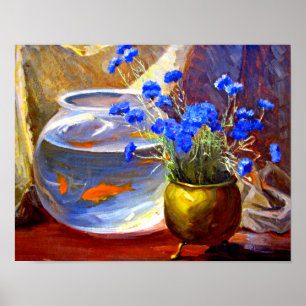 Mannheim - Goldfischglas und Blumen Poster