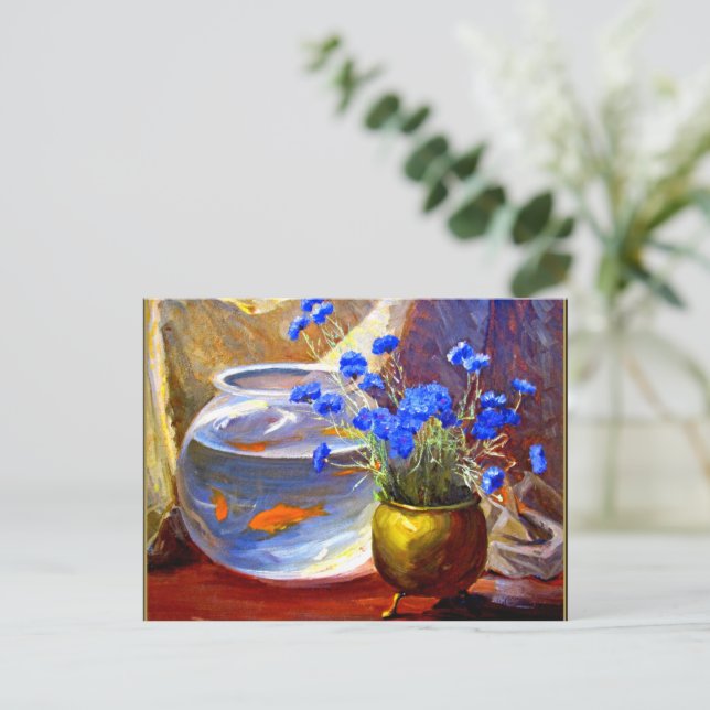 Mannheim - Goldfischglas und Blumen Postkarte (Stehend Vorderseite)