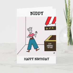 Männlich bei Bar IOU Zeichnend - Buddy Happy Birth Karte