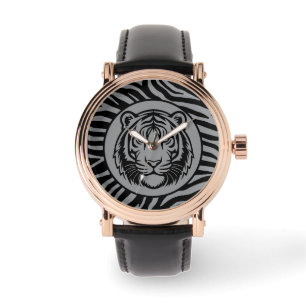 Männlich, Schwarz Grau Tigergesicht, Moderne Uhr