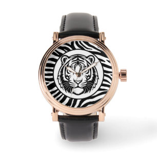 Männlich, Schwarz Weiß Tiger Gesicht, Moderne Uhr