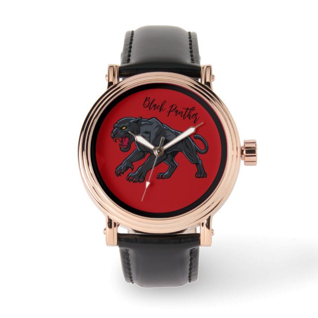 Männlich, Schwarzer Panther, roter Hintergrund  Armbanduhr (Vorderseite)