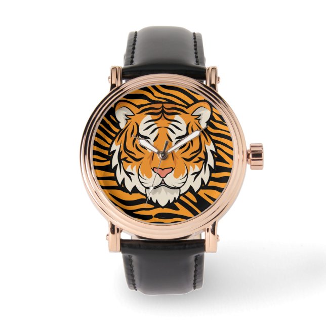 Männlich, Tigergesicht, Tigermuster Hintergrund Armbanduhr (Vorderseite)