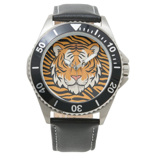 Männlich, Tigergesicht, Tigermuster Hintergrund Armbanduhr (Vorderseite)