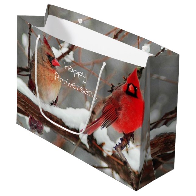 männlich und weiblich Cardinals Anniversary Große Geschenktüte (Vorderseite Schrägansicht)