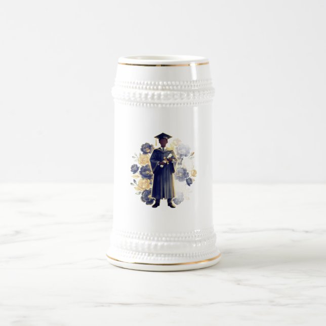 Männliche Abschluss-Silhouette mit Blumen Bierglas (Mittel)