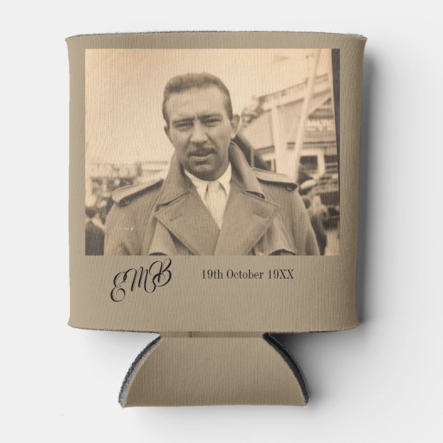 Männliche Birthday Elegante Monogram Foto Dosenkühler (Vorderseite)