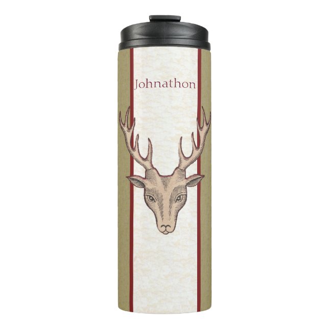 Männliche braune Trophäe Hirsche Kopf Antler rote  Thermosbecher (Vorderseite)