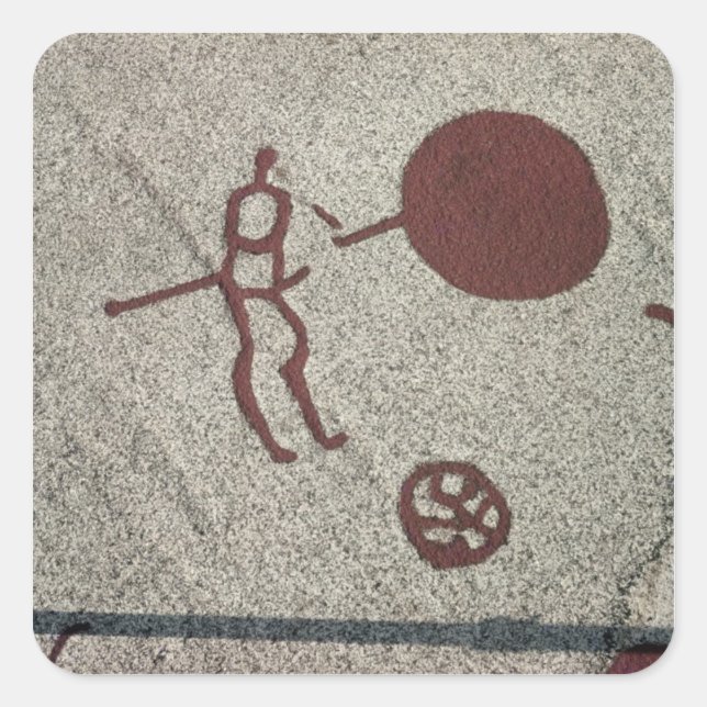 Männliche Figur mit Sonne Quadratischer Aufkleber (Vorderseite)