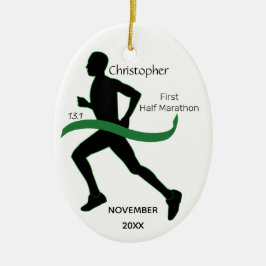 Männliche Half Marathon Runner Green Ribbon Orname Keramik Ornament