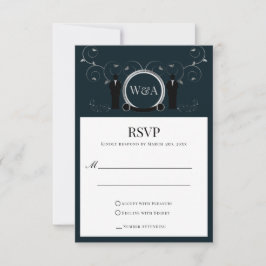 Männliche Hochzeit Silver Blue Monogram LGBTQ RSVP Karte