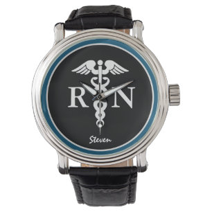 Männliche Krankenschwester RN Caduceus Blauer Sch Armbanduhr