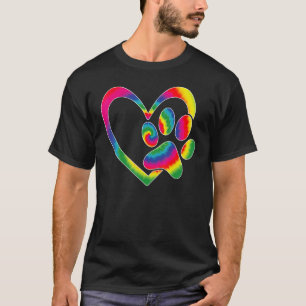 Männliche Rescue Hund Katze Paw Herz Print Gefärbt T-Shirt