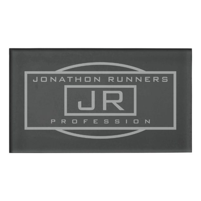 Männliche Sporty Geometric Gray & Dark Grays Namenschild (Vorderseite)