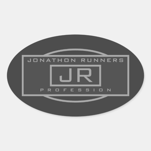 Männliche Sporty Geometric Gray & Dark Grays Ovaler Aufkleber (Vorderseite)