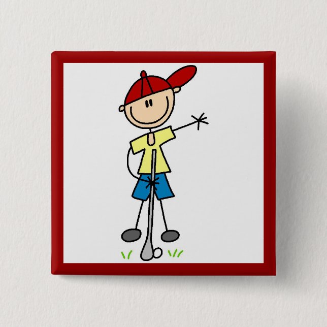 Männliche Stockfigur Golfer Button (Vorderseite)