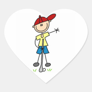 Männliche Stockfigur-Golfer Herz-Aufkleber