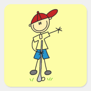 Männliche Stockfigur Golfer Quadratischer Aufkleber