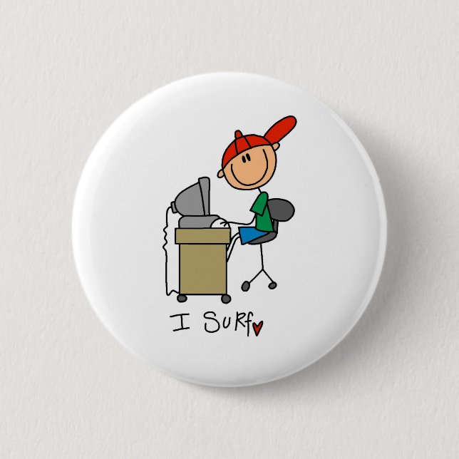 Männliche Stockfigur Web-Surfer Button (Vorderseite)