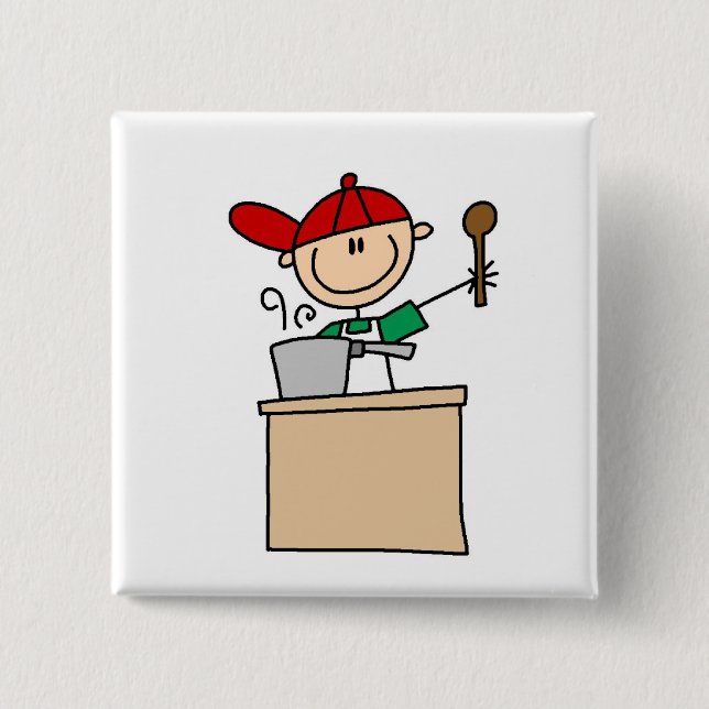 Männliche Strichmännchen-Kochfigur Button (Vorderseite)