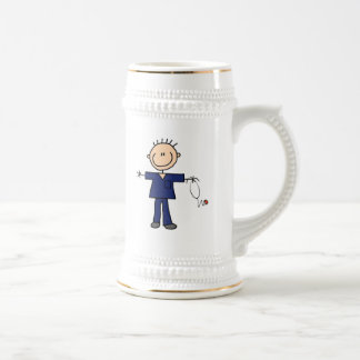Männliche Strichmännchen-Krankenschwester - Blau Bierglas