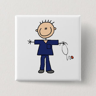 Männliche Strichmännchen-Krankenschwester - Blau Button