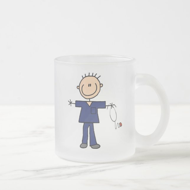 Männliche Strichmännchen-Krankenschwester - Blau Mattglastasse (Rechts)