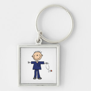 Männliche Strichmännchen-Krankenschwester - Blau Schlüsselanhänger