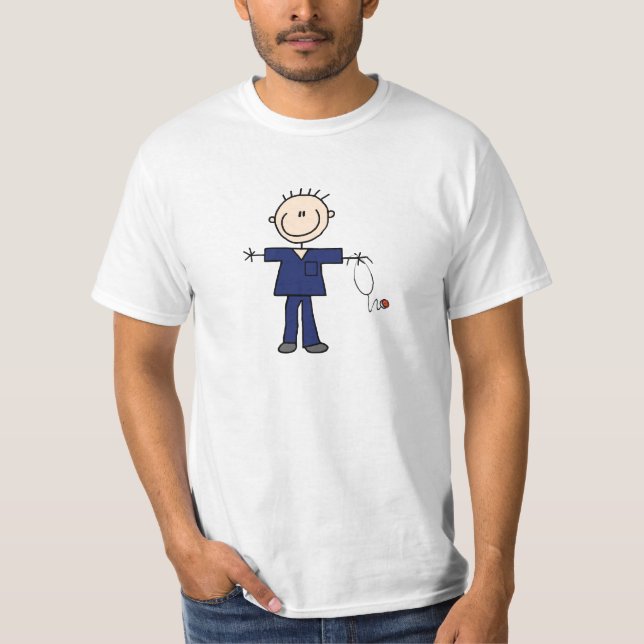 Männliche Strichmännchen-Krankenschwester - Blau T-Shirt (Vorderseite)