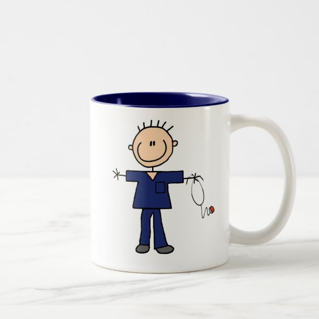 Männliche Strichmännchen-Krankenschwester - Blau Zweifarbige Tasse (Rechts)