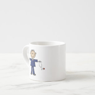 Männliche Strichmännchen-Krankenschwester mittelhe Espressotasse