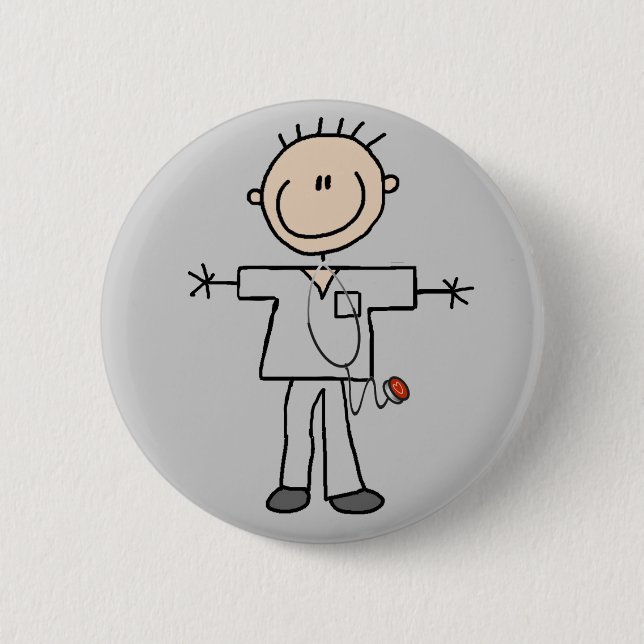 Männliche Strichmännchen-Krankenschwester-T-Shirts Button (Vorderseite)