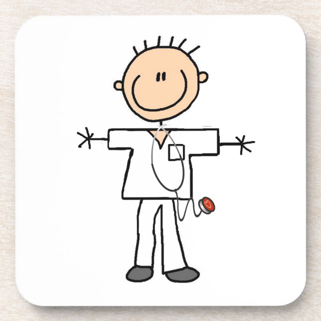 Männliche Strichmännchen-Krankenschwester Untersetzer (Vorderseite)