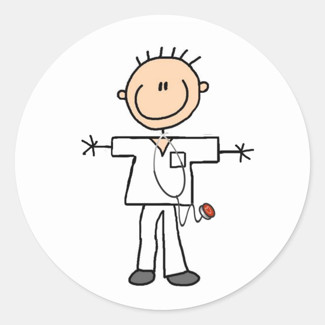Männliche Strichmännchen Nurse Tshirts und Geschen Runder Aufkleber (Vorderseite)
