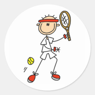 Männliche Strichmännchen-Tennisspieler Runder Aufkleber