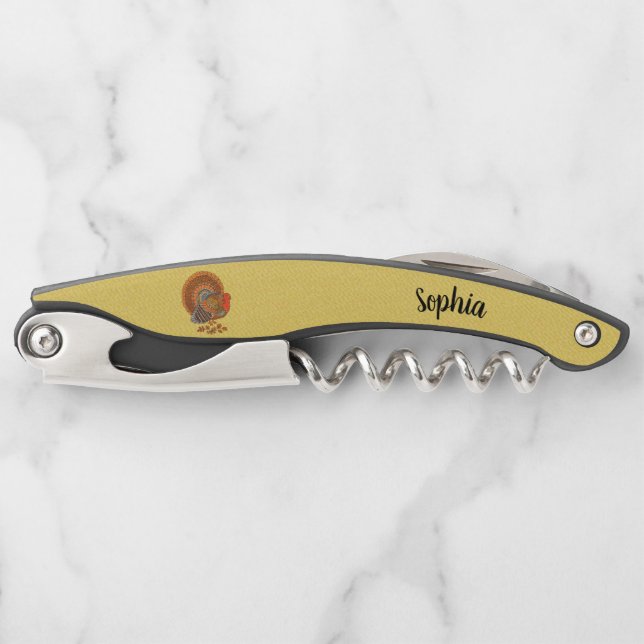 Männliche Türkei farbenfrohe Federn Blätter Golden Kellnermesser (Vorderseite)