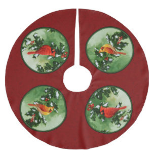 Männliche und Weibliche Kardinale Rot Polyester Weihnachtsbaumdecke