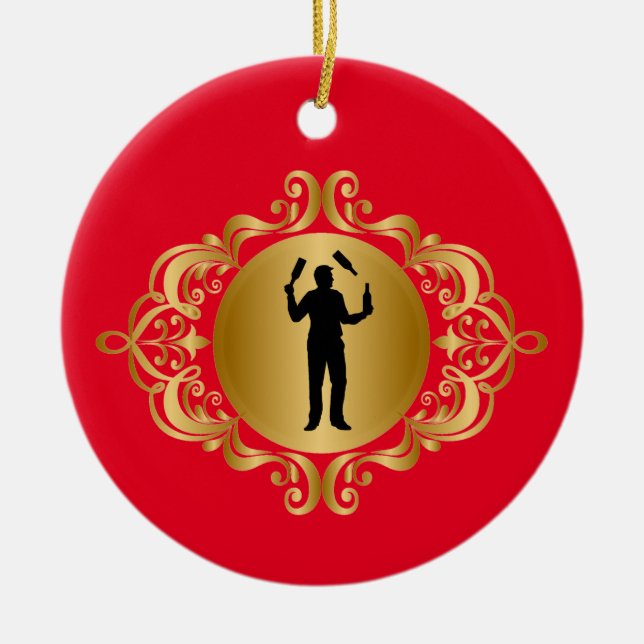 Männlicher Barkeeper Silhouette Weihnachts-Ornamen Keramik Ornament (Vorne)