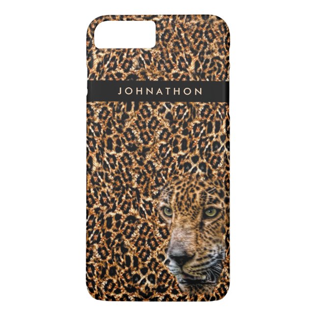 Männlicher Brown-Leopard-Pelz mit Namens- und Case-Mate iPhone Hülle (Rückseite)