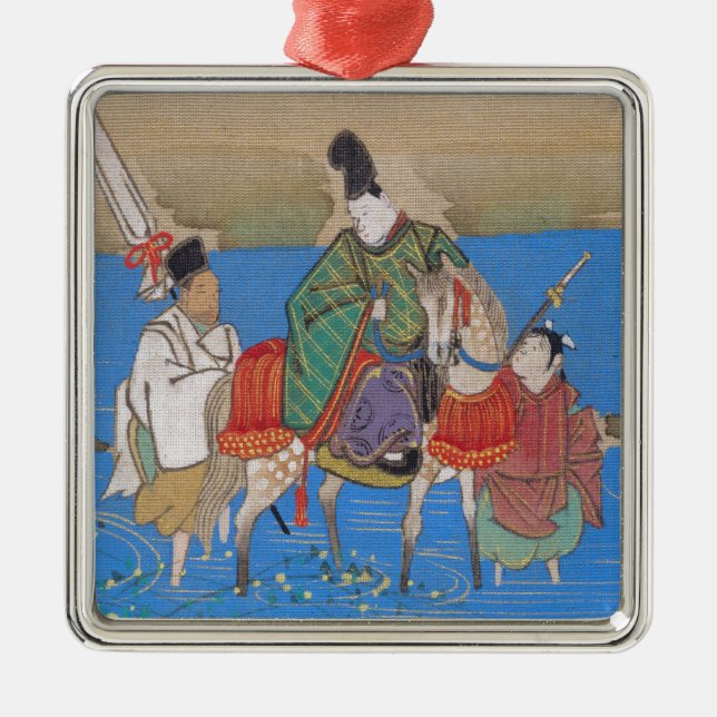Männlicher Courtier am Horseback Crossing River (1 Ornament Aus Metall (Vorne)