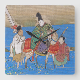 Männlicher Courtier am Horseback Crossing River ( Quadratische Wanduhr