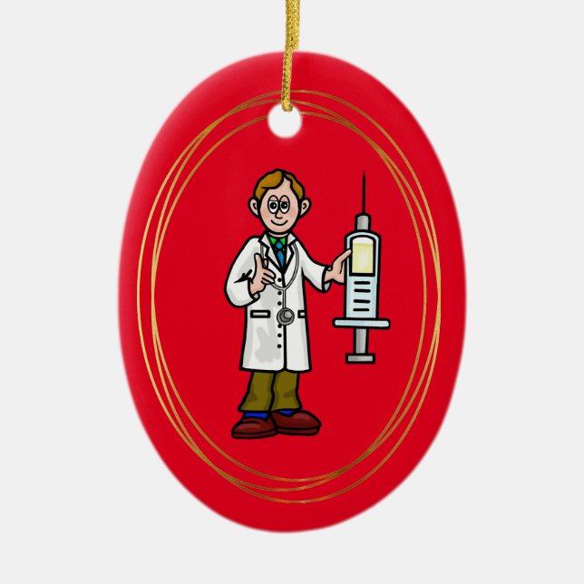 Männlicher Doktor mit Big Spritze Weihnachtsschmuc Keramik Ornament (Vorne)