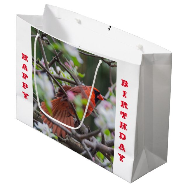 Männlicher Kardinal im Springtime Große Geschenktüte (Vorderseite Schrägansicht)