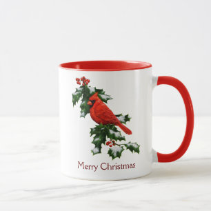 Männlicher Kardinal und Stechpalme Tasse
