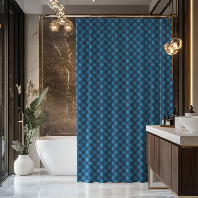 Männlicher Karierter Vorhang Blau Tartan Geschenk  (Masculine Plaid Curtain Blue Tartan Gift Look)